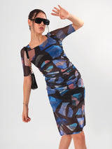 Multicolor Marble Print Double Side Slit Bodycon