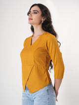 Mustard Magic -  Tulip Detail Peplum Top