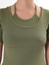 Olive Top With Round Neck & Spaghetti Strap