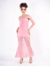 Pink Gathered Princess Midi Dress