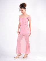 Pink Gathered Princess Midi Dress