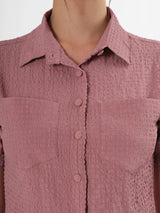 Pink Textured Half Sleeve Crop Shirt