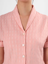 Pink Textured Notched Collar Shirt