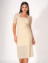 Popcorn Beige Midi Dress