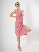 Pretty Pink: Spaghetti Strap Sizzle with Side-Slit Midi Dress With Jacket