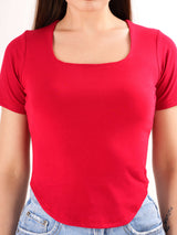 Red Square Neck Regular Top