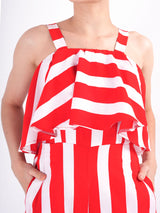 Red Striped Frilly Jumpsuit