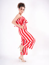 Red Striped Frilly Jumpsuit