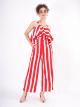 Red Striped Frilly Jumpsuit