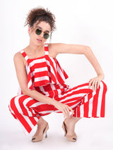 Red Striped Frilly Jumpsuit