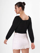 Self Design Black V Neck Crop Top