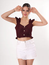 Self Design Maroon Ruffle Top