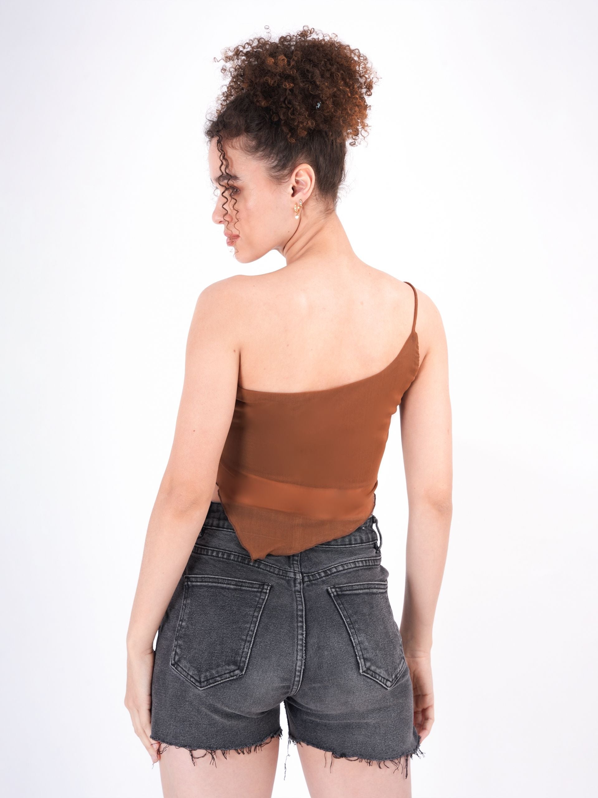 Self Design One Shoulder Sheer Top