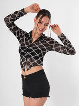 Sheer Self Design Crop Shirt