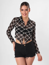 Sheer Self Design Crop Shirt