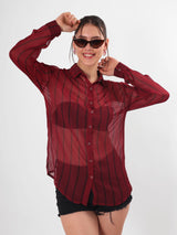 Sheer Striped Maroon Shirt With Spaghetti