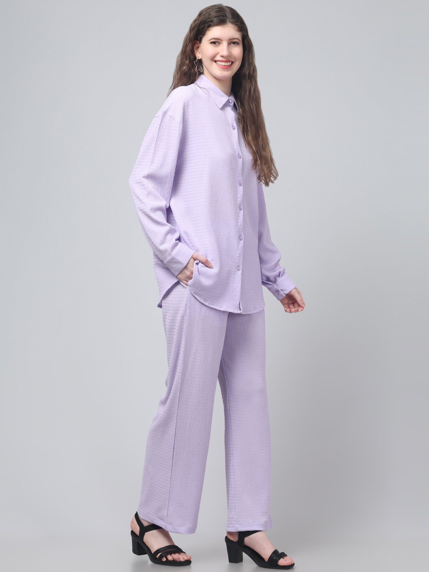 Lavender Solid Co ord Set For Womens