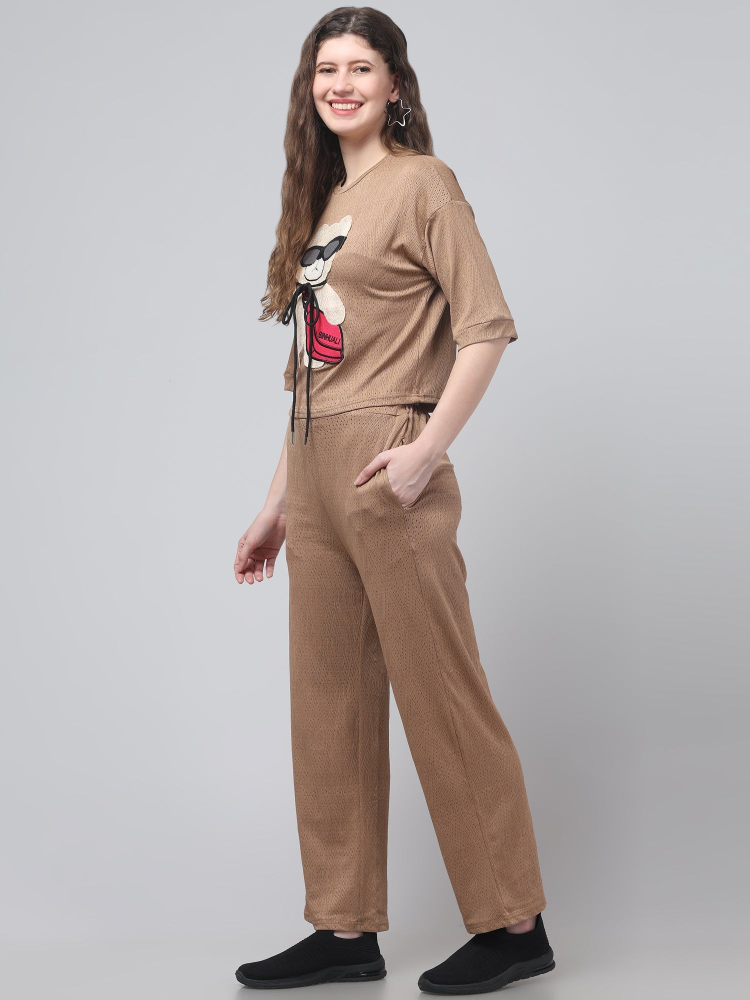 Brown Patched Co ord Set For Womens