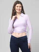 Lavender Fancy Crop Tops For Women