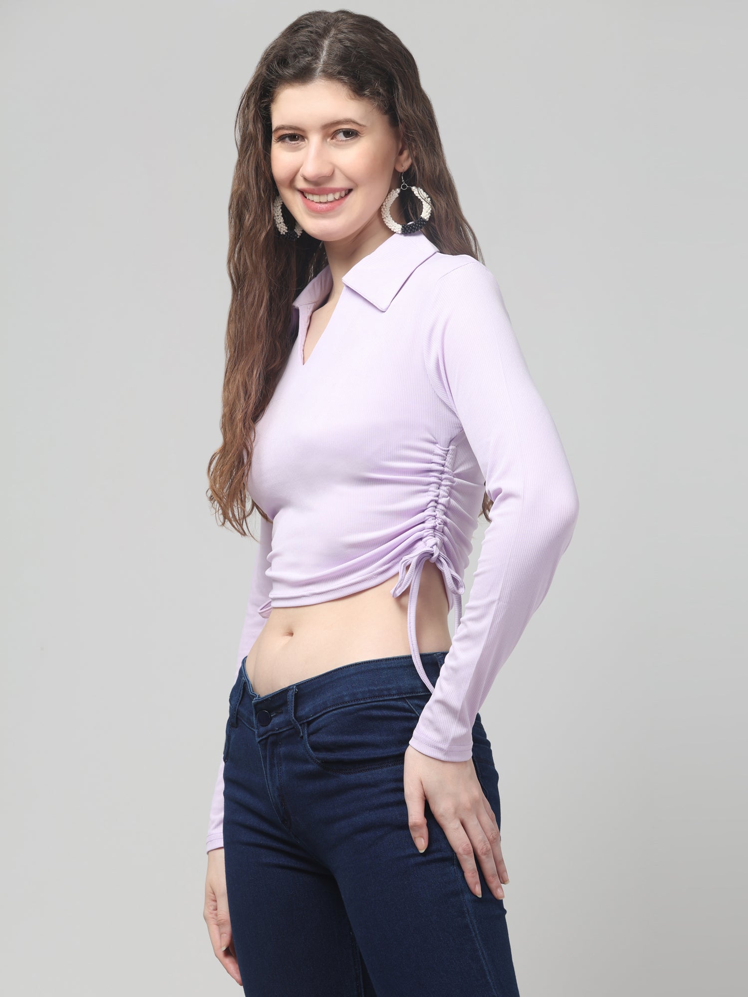 Clobug Women Lavender Fancy Crop Tops For Women