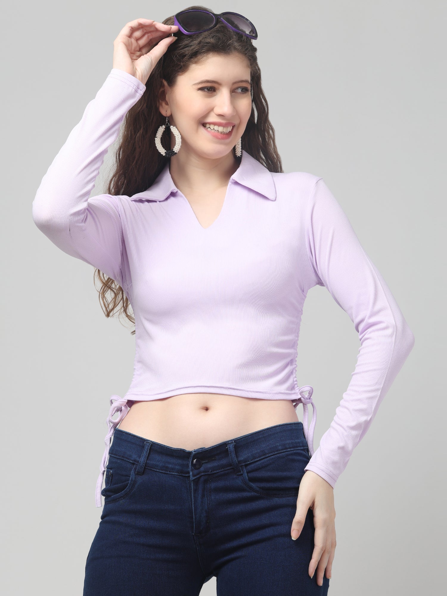 Clobug Women Lavender Fancy Crop Tops For Women