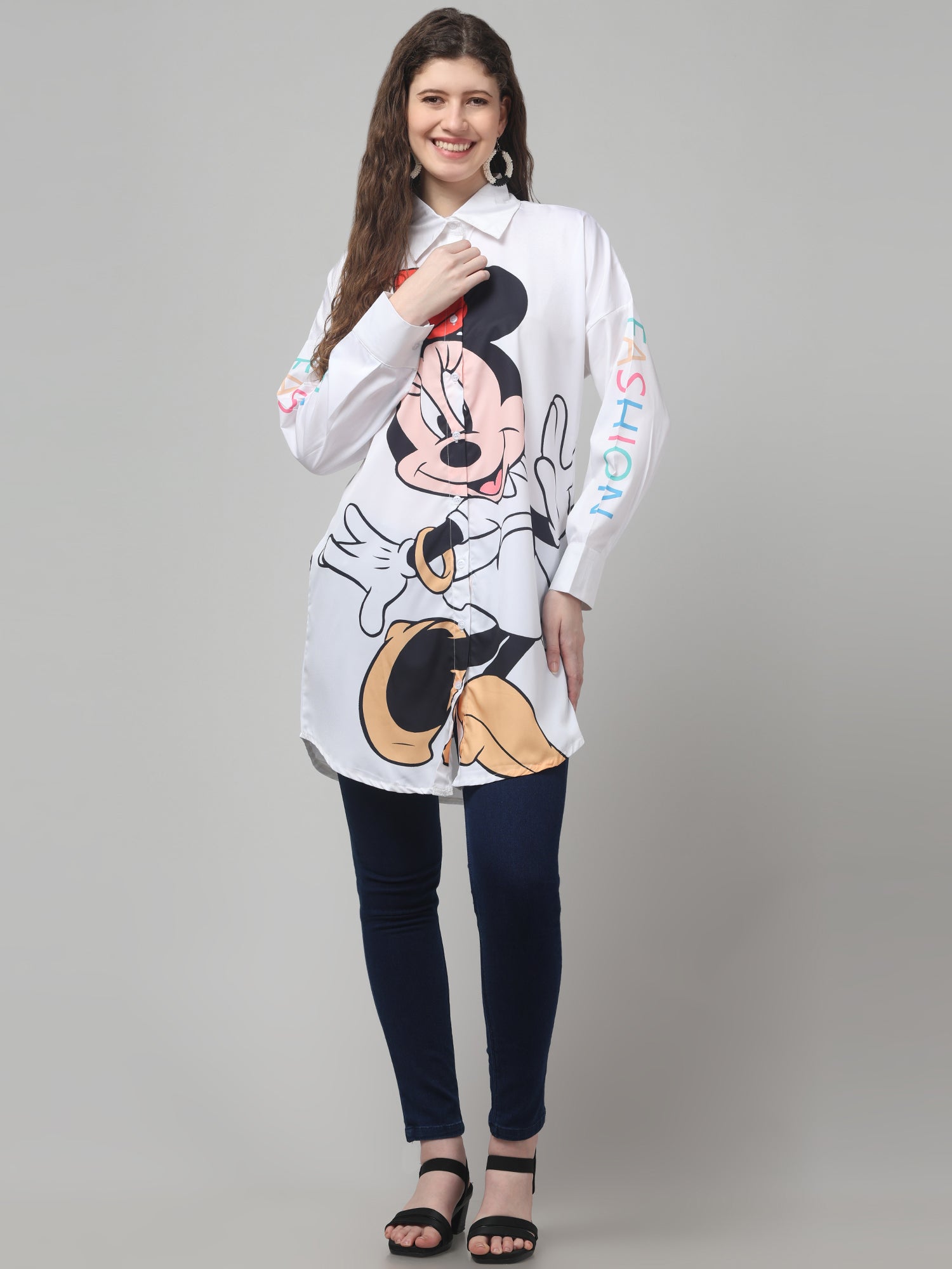 Oversized Micky Print Shirt For Womens