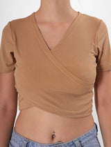 Solid Beige Wrap Around Crop Top