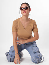 Solid Beige Wrap Around Crop Top