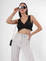 Solid Black Twist Sleeveless Crop Top