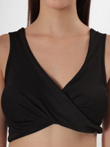 Solid Black Twist Sleeveless Crop Top