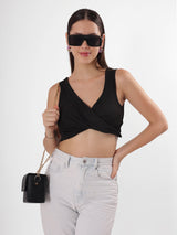 Solid Black Twist Sleeveless Crop Top