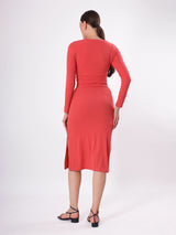 Solid Front Cut Full Sleeve Midi Dress