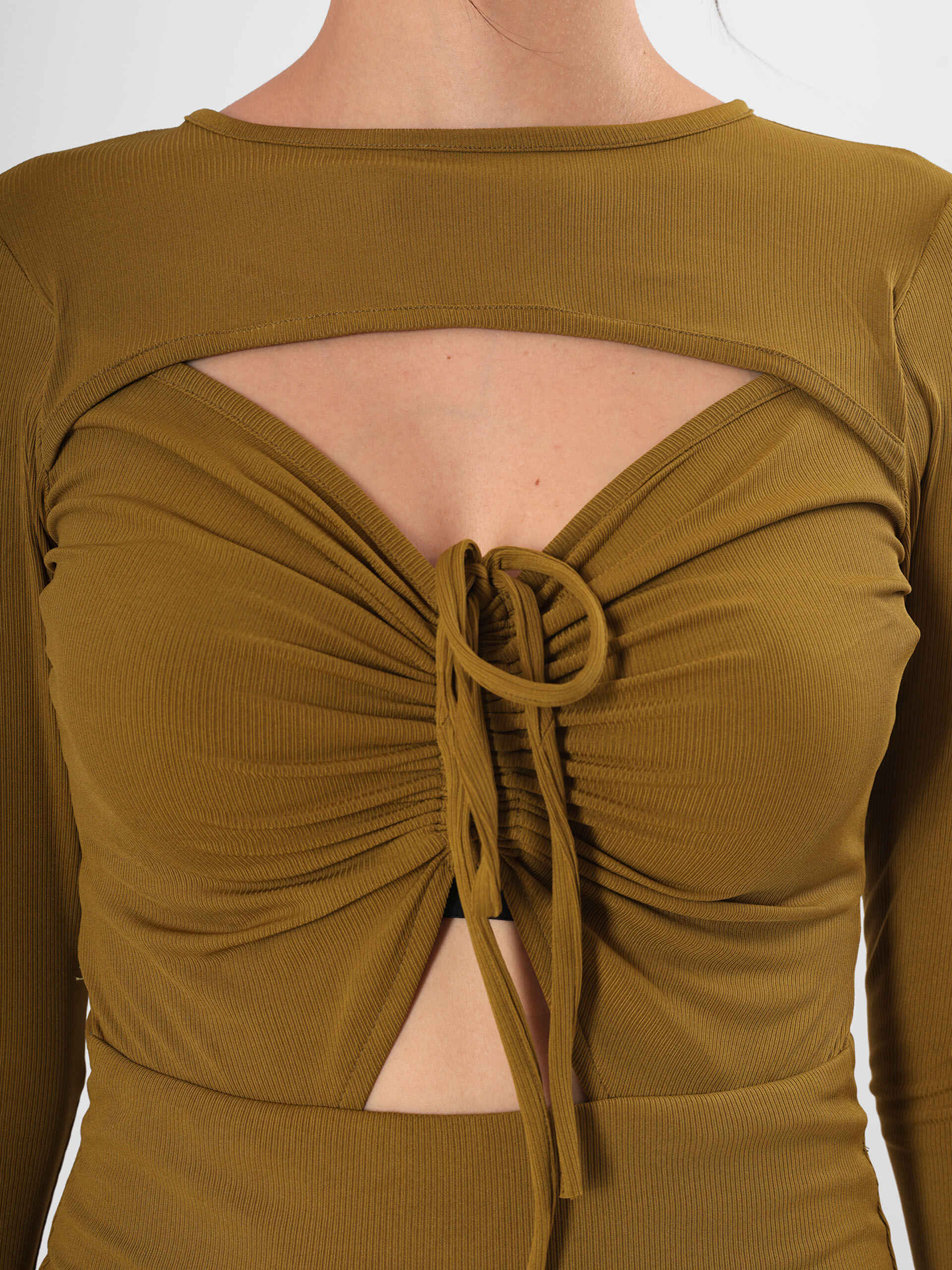 Solid Keyhole Neck Bodycon With Drawstrings