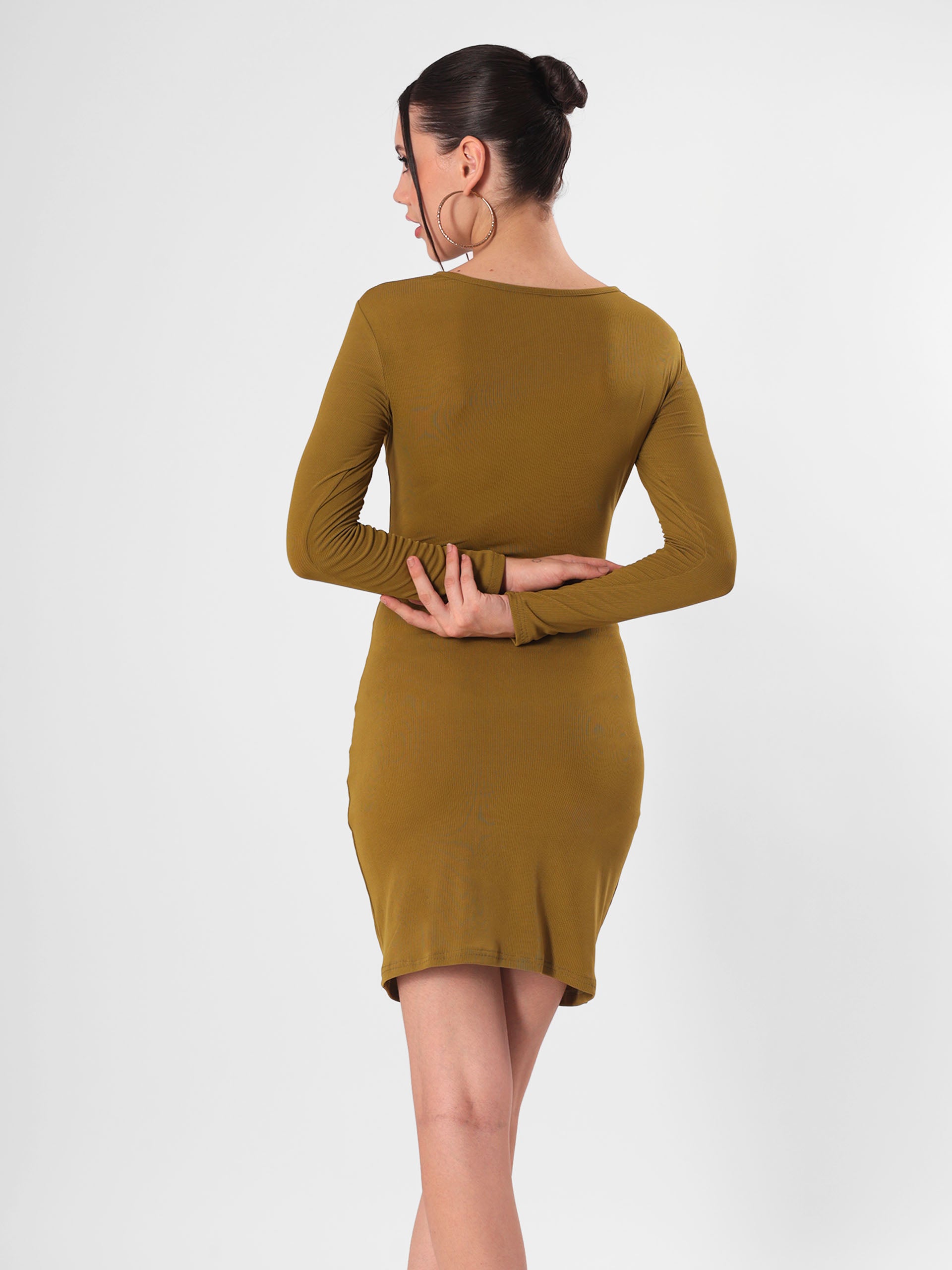 Solid Keyhole Neck Bodycon With Drawstrings