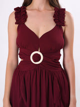 Solid Maroon Ruffle Midi Dress