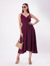 Solid Maroon Sleeveless Flowy Midi Dress