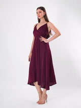 Solid Maroon Sleeveless Flowy Midi Dress