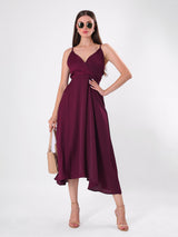 Solid Maroon Sleeveless Flowy Midi Dress