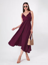 Solid Maroon Sleeveless Flowy Midi Dress