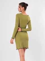 Solid Olive Casual Midi Dress