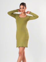 Solid Olive Casual Midi Dress