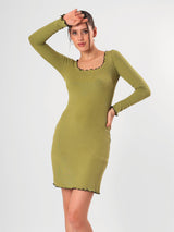 Solid Olive Casual Midi Dress