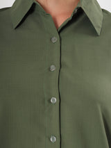 Solid Olive Shirt With Full Sleeve