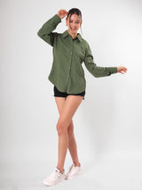 Solid Olive Shirt With Full Sleeve