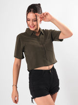 Solid Olive Shirt With Half Sleeve