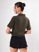 Solid Olive Shirt With Half Sleeve