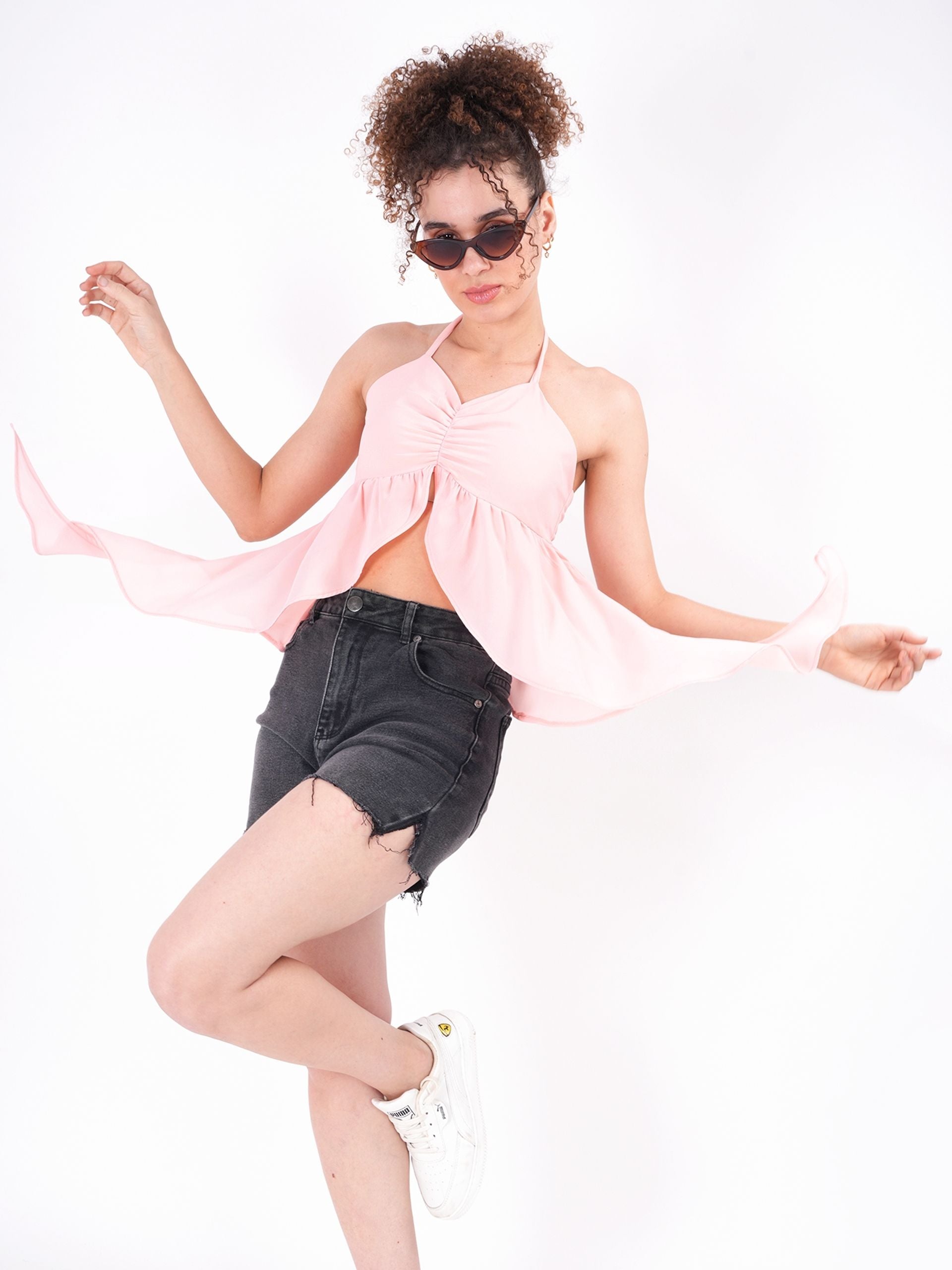 Solid Pink Sweetheart Neck Top