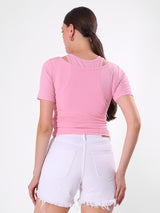 Solid Pink Top With Round Neck & Spaghetti Strap