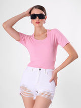 Solid Pink Top With Round Neck & Spaghetti Strap