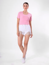 Solid Pink Top With Round Neck & Spaghetti Strap